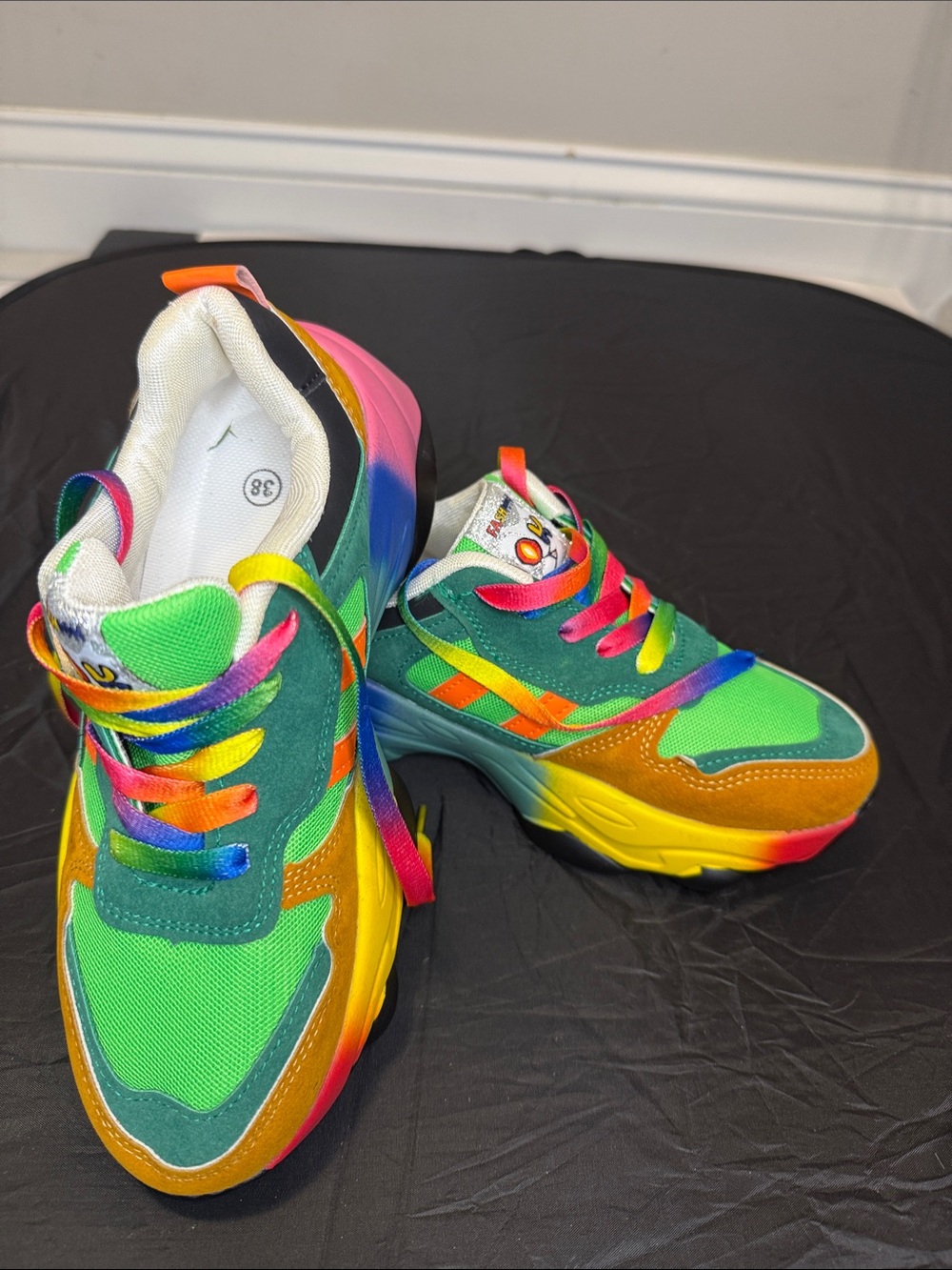 Vibrant Rainbow Kids Sneakers — Multi-Color Athletic Shoes